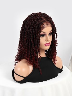 w0007Deep red lace curled wig