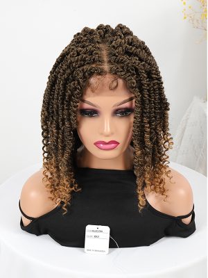 w0002Wholesale chemical fiber wigsYellow brown lace curly wig