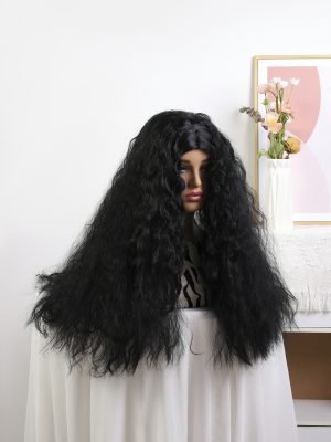 Black Color Long Curly Synthetic Hair Wigs For Women