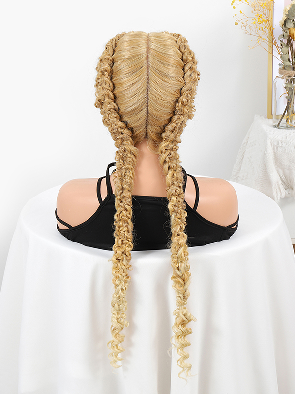 Yellow long braid lace wig5