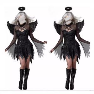 HC0014Black & White Ombre Sinful Angel Halloween Fancy Dress Costume Vampire Maid Sets and Role-playing Costumes Adult
