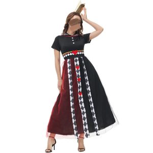 HC006Halloween Costume, Poker Queen, Red Queen, Heart Shaped Skirt Dress Fairyland Stage Performance Costume for Women Adult