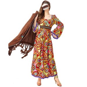 HC008Retro Disco Hippie Performance Costume, Costume Character Costume, and Primitive Tribal Goddess Adult