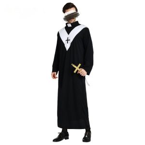 HC0010Male Black with White Priest Fancy Dress Costume Adult Dance Party Performance Costumes Adult king and Prince Costumes