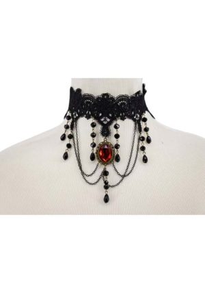 HC0053 Bead and Chain Choker with Red Pendant