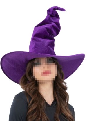 HT019 Purple Velour Witch Hat Best-selling Halloween Evil Witch Hat, Adult Pleated Witch Hat, Halloween Party Costume Decoration