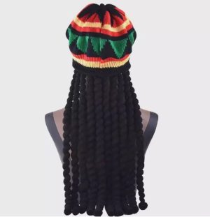 HT064  Rastafarian Knitted Braid Hat With Dreadlocks Wool Wig Braided Hair Beret Knitted  rainbow Hat