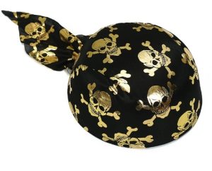 HT069 Pirate Skull and Crossbones Bandana Hat Black and Gold Halloween costume dance performance hat - pirate hat