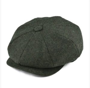 HT076 Football-shaped National Flag Hat Men's Beret with Vintage Check Pattern Fashionable Casual Trend Octagonal Hat