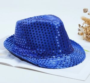 HT083 Sparkling Sequin Fedora Gangster Trilby Hat - Royal Blue Magic Performance Hat, Suitable for Both Adults and Children