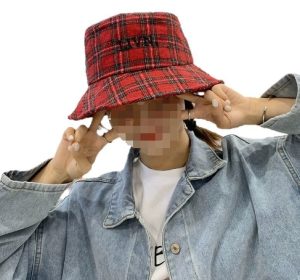 HT097 Hot Pink Tartan Trilby Hat Korean-style Checkered Fisherman's Hat for Women, Suitable for Spring and Autumn