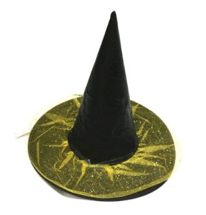 HT124 Leather Style With Gold Glitzy Brim Halloween Pointed Witches Hat Adult Dance Party Costume: Leather Pointed Hat