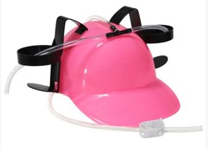 HT131 Fun Drinking Party Helmet pink Plastic Lazy Beer Hat Helmet with Hose Cup Holder and Valve, a Must-have for Parties and KTV