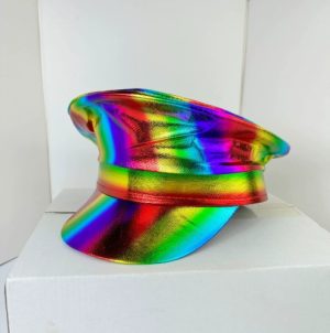 HT134 Captain Party Hats for Hen, Stag & Festival Fun -Rainbow Holographic Pride Edition