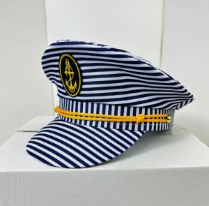 HT132 Captain Party Hats for Hen, Stag & Festival Fun - Blue Nautical Striped Sailor