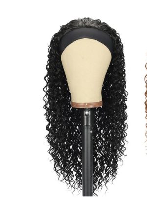LA00018Ladies' hair band, long curly hair wig, headscarf, brown gradient small curly chemical fiber head cover