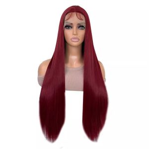 LA0055 Ladies' front lace wine red mid-parted long straight hair synthetic fiber wig cover manufacturer WIG12inch