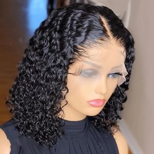 LA0052 A mid-length black hand-wound small curly hair short curly hair fashionable front lace wig8inch