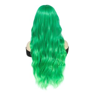 LA0044A full set of green wig for women, made of synthetic fiber with water ripples in the middle, long curly hair and rose net wig