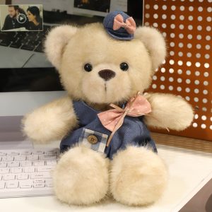 AM0061 New Maillard color series denim teddy bear plush toy, cute teddy bear doll, birthday gift, companion doll