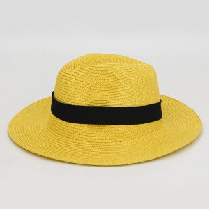 HT269 Summer foldable wide-brimmed raffia Panama straw hat with square buckle, sun protection hat for outdoor wear, breathable and UV-protective hat