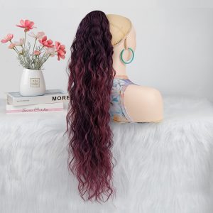 LA00025 lady's hair is styled with a hair clip, a ponytail with water ripples, a fluffy long curly hair