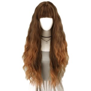 LA0034 New princess and socialite style, long wavy hair with bangs in light brown, summer outings, mature and elegant wig