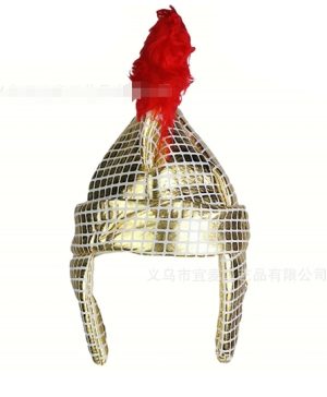 HT161 Roman Legionnaire Helmet Carnival Party Top Hat, Gold Fabric Bowler Hat, Multi-angled Tall Hat, Flat-topped Clown Hat