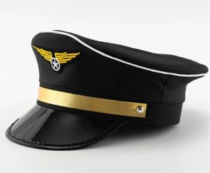 HT164 Navy Black Pilot's Cap Flat-top Hat Adult Role-playing Costume Accessories