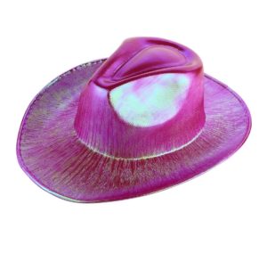 HT189 Hot Pink Metallic Opal Holographic Western Cowboy Cowgirl Hat Neon Flashing Space Cowboy Hat