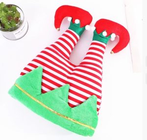 HT214 Christmas Elf Legs and Feet Soft Party Hat Striped Christmas Hats for Christmas Hat Decoration