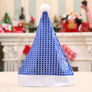 HT227 Blue Sequin Santa Christmas Hat Colorful Santa Claus Sequin Hat, Christmas Decoration Hat