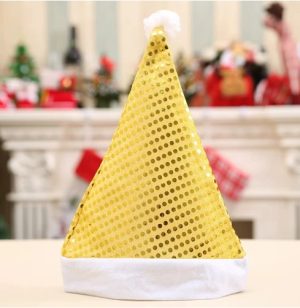 HT229 gold Sequin Santa Christmas Hat Colorful Santa Claus Sequin Hat, Christmas Decoration Hat
