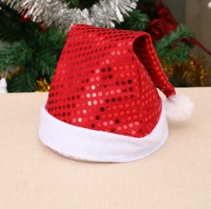 HT228 red Sequin Santa Christmas Hat Colorful Santa Claus Sequin Hat, Christmas Decoration Hat