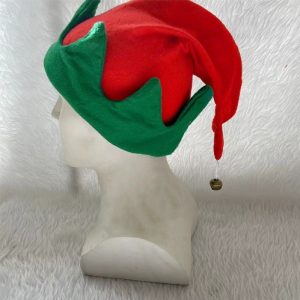 HT241 Festive Christmas Elf Hat with Bell Christmas Bell Elf Hat Adult and Children Red and Green Corner Play Hats