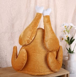 HT234 Golden Roast Turkey Plush Christmas Hat Thanksgiving Turkey Hat, Irish Festival Beer Festival Chicken Leg Hat