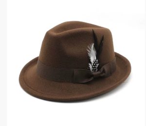HT147 Men's Small Bowler Hat, Feather Felt Hat, Men's Jazz Hat, European and American Tweed Hat
