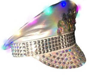 HT409 Silver sequin rhinestone flat-top hats for festive parties and performances - navy caps