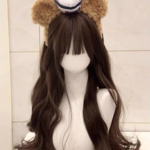 LA0071 A wig for a woman with cold brown curly hair that naturally mimics human hair. A soft Japanese-style long curly hair with a full head cover