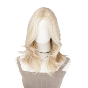 LA0068 White and gold wig, short hair for women to look younger in summer, thin figure-eight bangs, short curly hair, high-temperature silk wool curly head cover