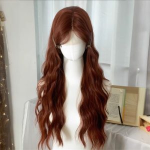 LA0073 Caramel reddish-brown wig, lace full wig for women's forehead, water ripple long curly hair full wig