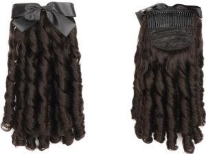 HW002 Chestnut Brown Vintage Spiral Barrel Curl Ponytail Hair Extension with Black Satin Bow Clip