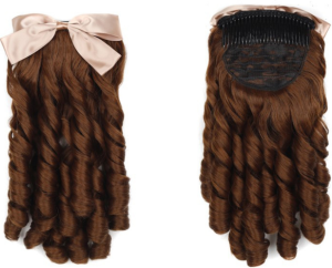 HW003 Light Chestnut Vintage Spiral Barrel Curl Ponytail Hair Extension with Nude Pink Satin Bow Clip