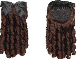 HW004 Dark Chestnut Vintage Spiral Barrel Curl Ponytail Hair Extension with Black Satin Bow Clip