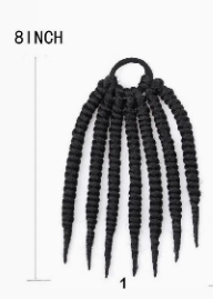 HW008 8 Inch Black Rope Twist Braids Ponytail Hair Tie, Hand Woven Spring Twist Braided Hair Extensions Scrunchie for African American Women