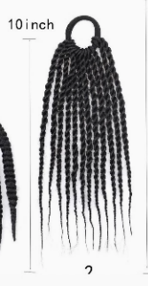 HW009 10 Inch Black Rope Twist Braids Ponytail Hair Tie, Hand Woven Spring Twist Braided Hair Extensions Scrunchie for African American Women